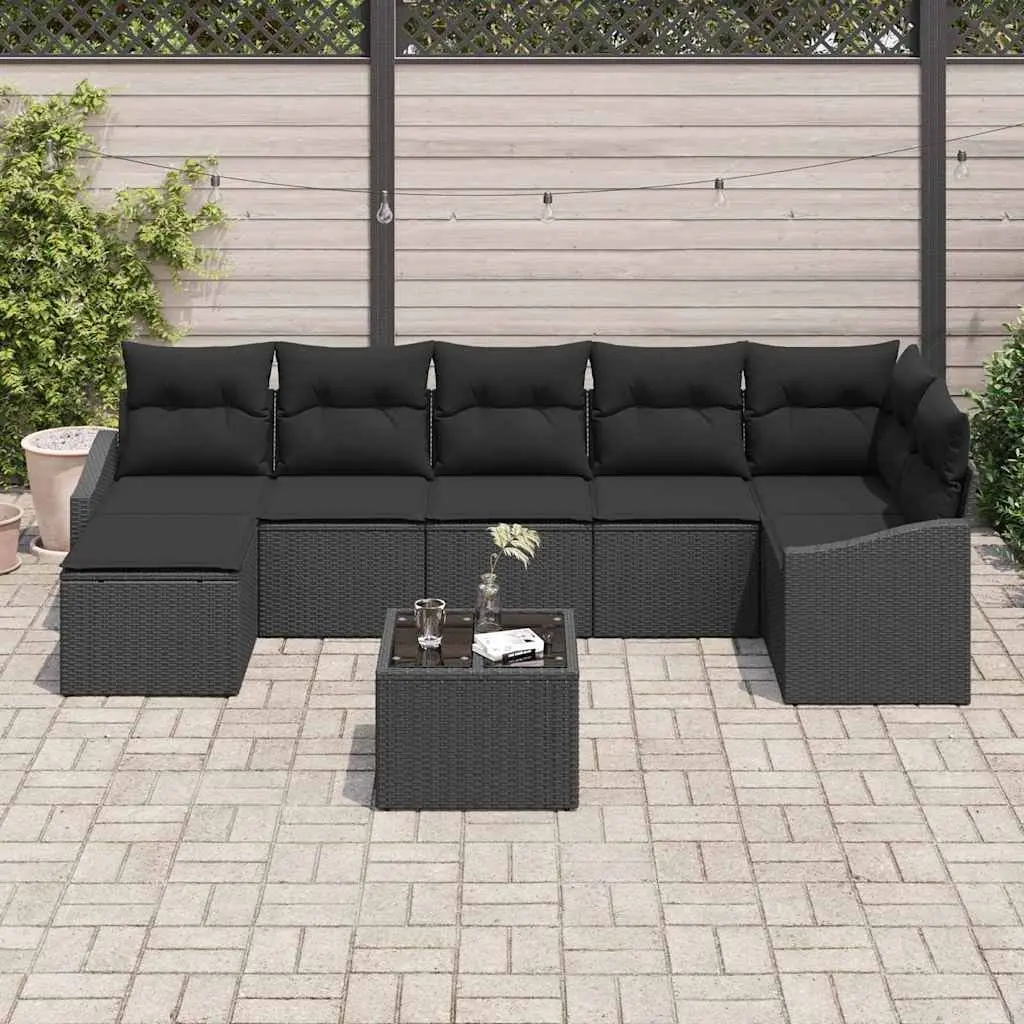 Garden Sofa Set 8 Pieces Black Modular Poly Rattan Outdoor Furniture