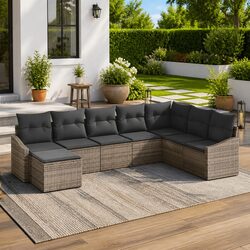 Garden Sofa Set 8 Pieces Grey Poly Rattan Outdoor Furniture Modular Seating