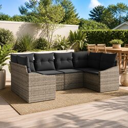 Outdoor Garden Sofa Set 6 Piece Modular Seating Grey Poly Rattan Corner Lounge