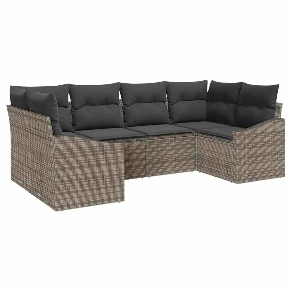 Modular Garden Sofa Set 6 Piece Grey Poly Rattan Acacia Wood Corner Lounge