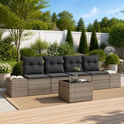 Poly Rattan Garden Sofa Set 5 Piece Outdoor Furniture with Glass Table Grey