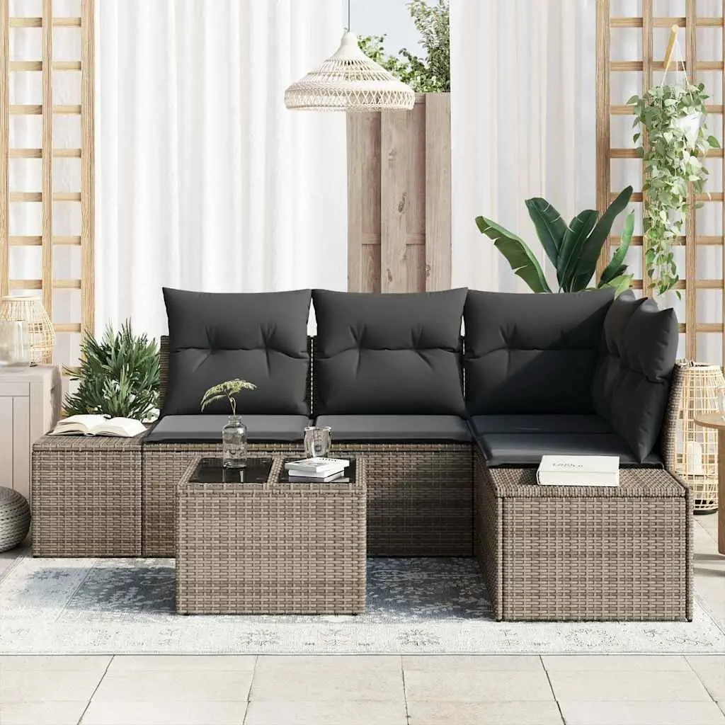 Modular Garden Sofa Set Light Grey Outdoor Furniture Poly Rattan with Storage
