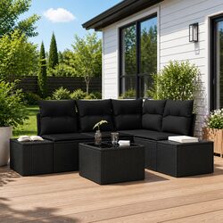 Modular Garden Sofa Set with Storage Black Poly Rattan Outdoor Furniture Patio