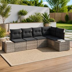Outdoor Garden Sofa Set 5 Piece Modular Grey Lounge Patio Furniture with Storage