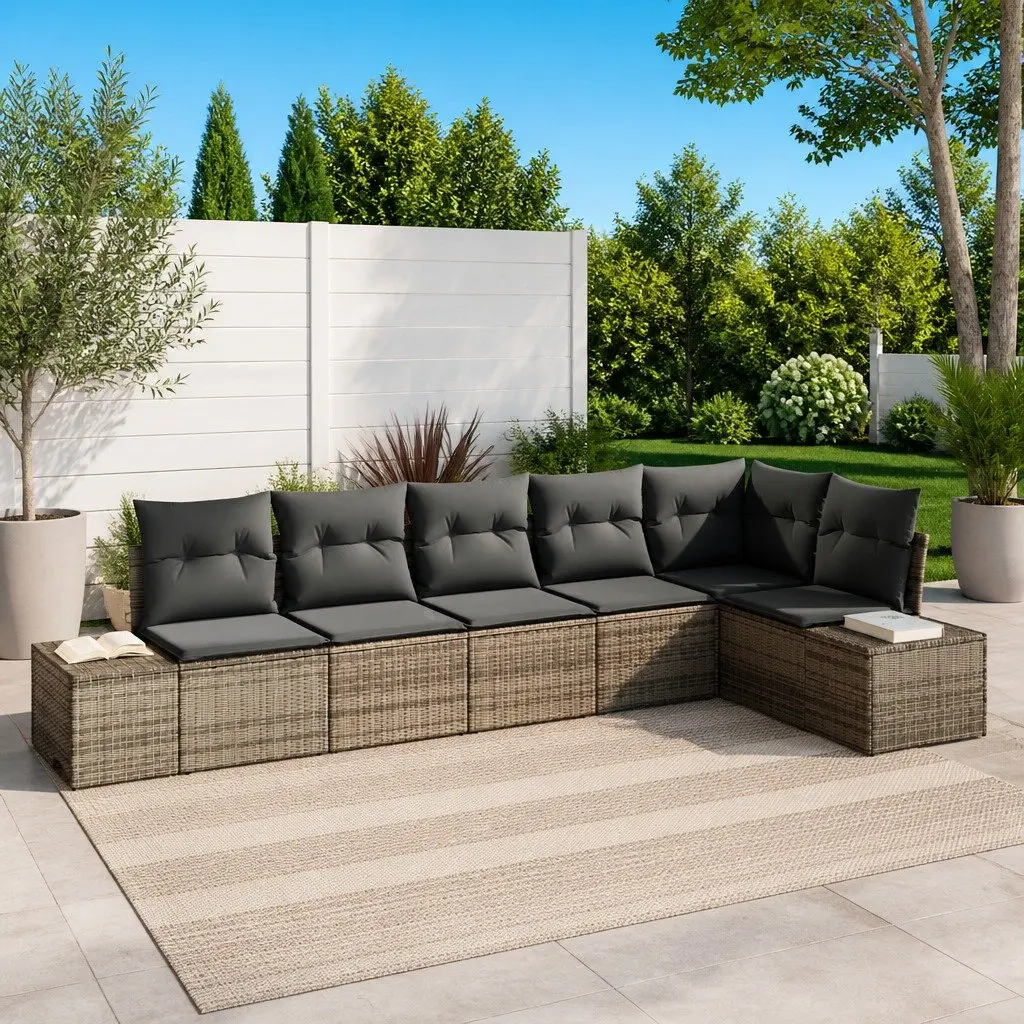 Garden Sofa Set 6 Piece Modular Outdoor Furniture Grey Poly Rattan Patio Lounge