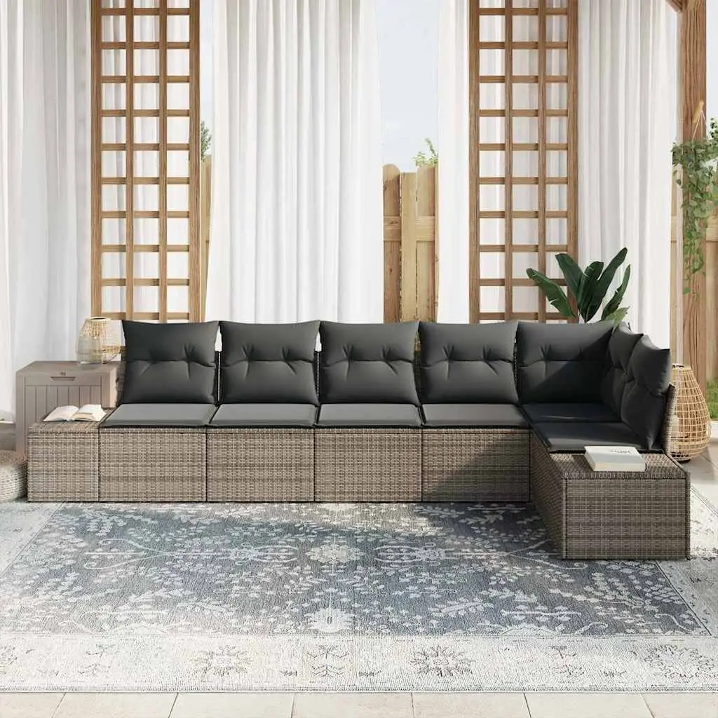 Garden Sofa Set 6 Piece Modular Outdoor Furniture Grey Poly Rattan Patio Lounge