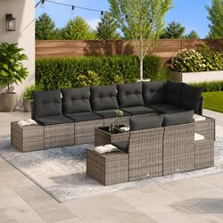 Garden Sofa Set Modular Outdoor Furniture Grey Poly Rattan with Storage Bag