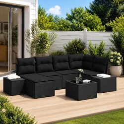 Garden Sofa Set 6 Piece Outdoor Furniture Poly Rattan Black Patio Sectional