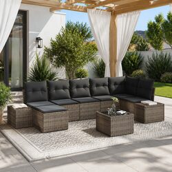 Garden Sofa Set 7 Piece Modular Outdoor Sectional with Cushions Storage Grey