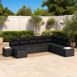 Garden Sofa Set 8 Pieces Black Poly Rattan Modular Outdoor Furniture with
