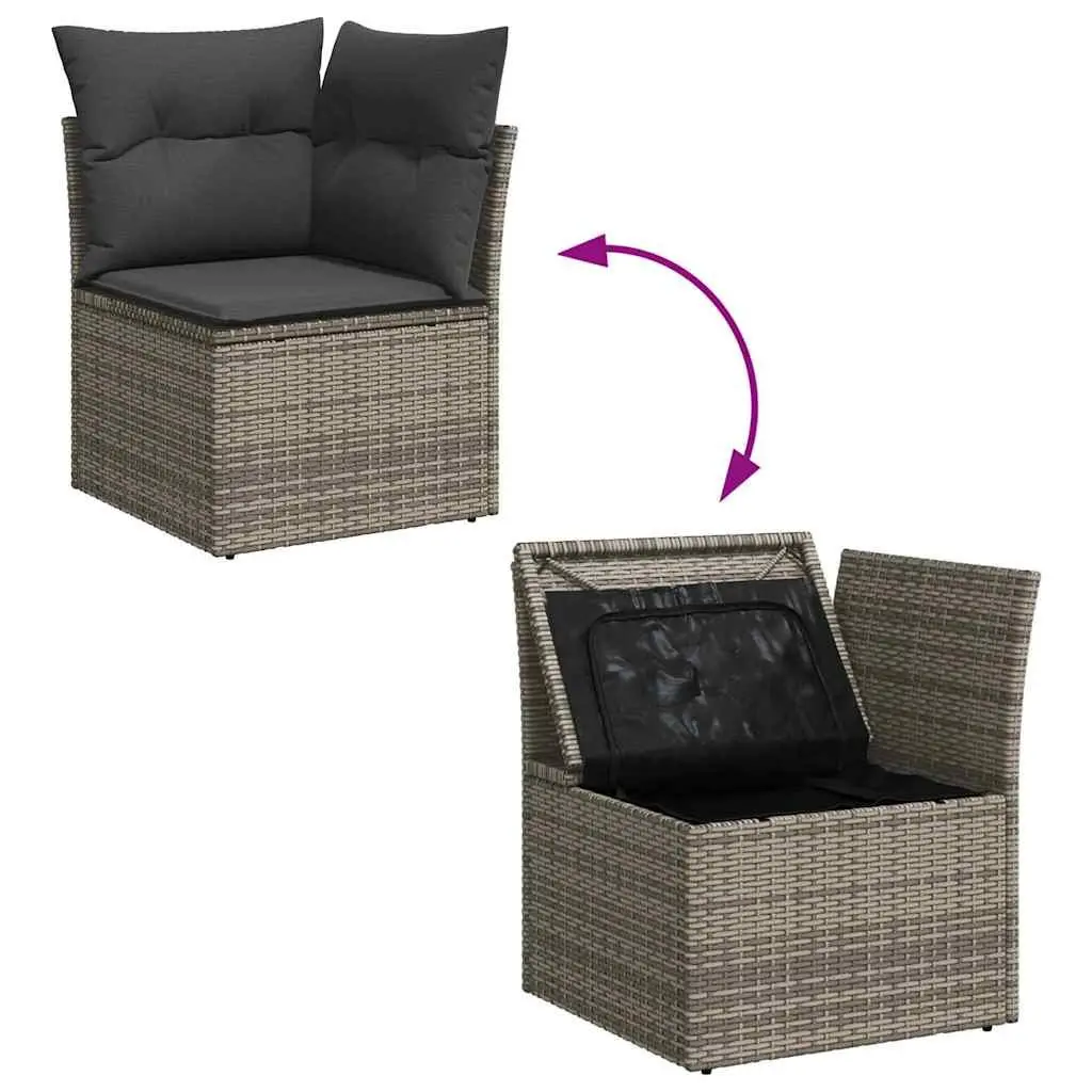 Modular Garden Sofa Set 6 Pieces Grey Outdoor Seating with Storage Box
