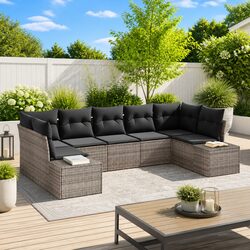 Modular Rattan Garden Sofa Set 7-Piece in Grey