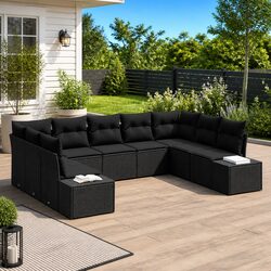 Outdoor Garden Sofa Set 9 Piece Modular Black Poly Rattan Lounge Seating