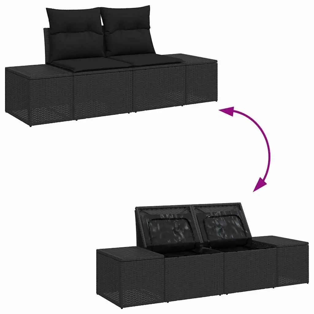Modular Garden Sofa Set 10 Pieces Black Poly Rattan Outdoor Seating