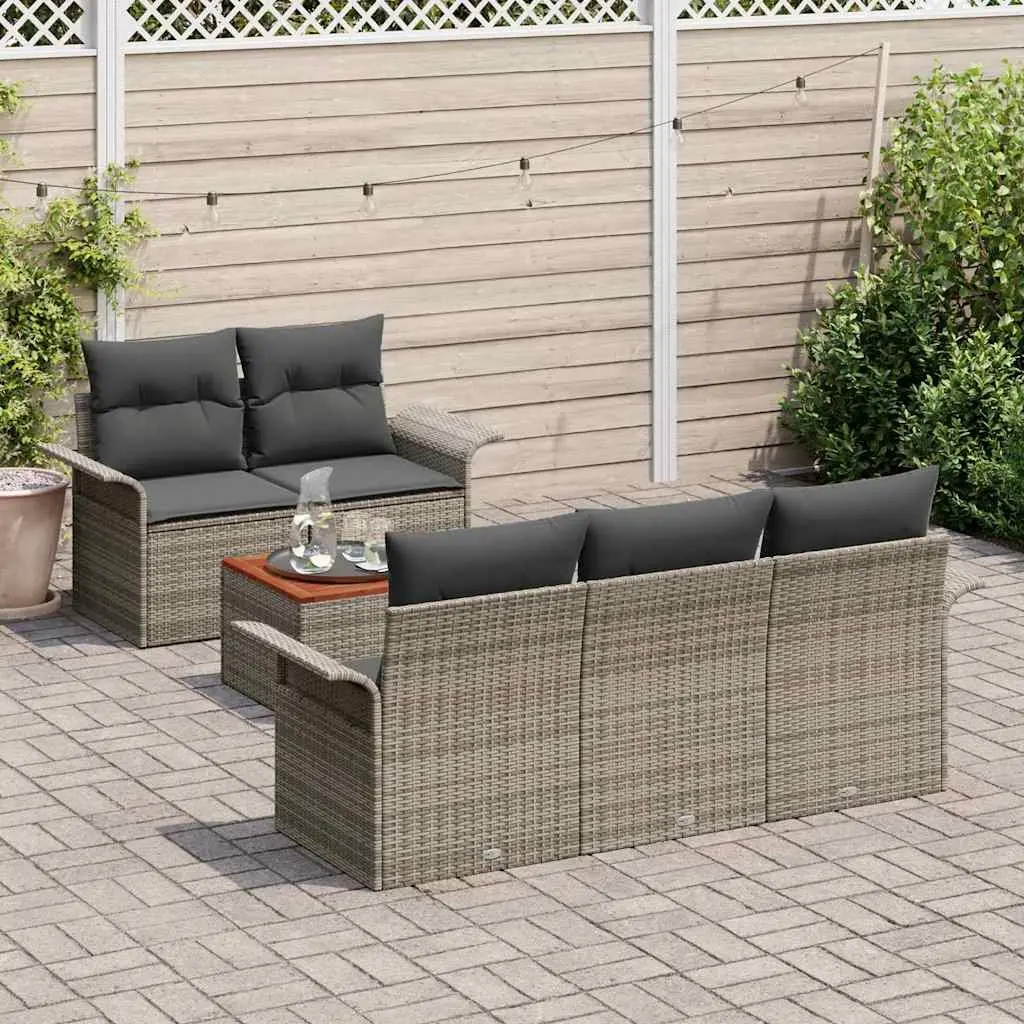 Garden Sofa Set Modular Grey Poly Rattan 6 Piece with Integrated Storage and Soft Cushions