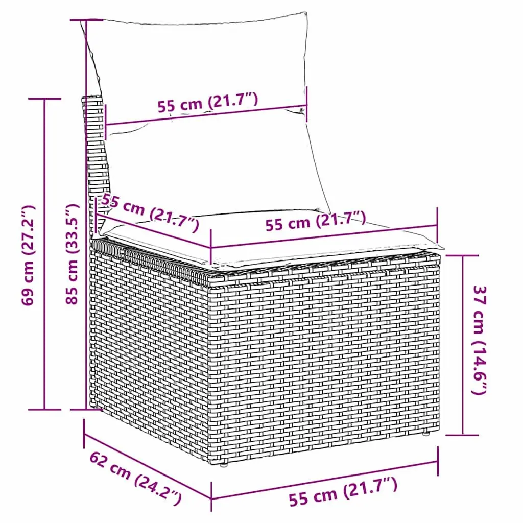 Garden Sofa Set Modular Grey Poly Rattan 6 Piece with Integrated Storage and Soft Cushions