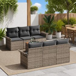 Outdoor Garden Sofa Set 7 Pieces Grey Poly Rattan Modular Seating Storage