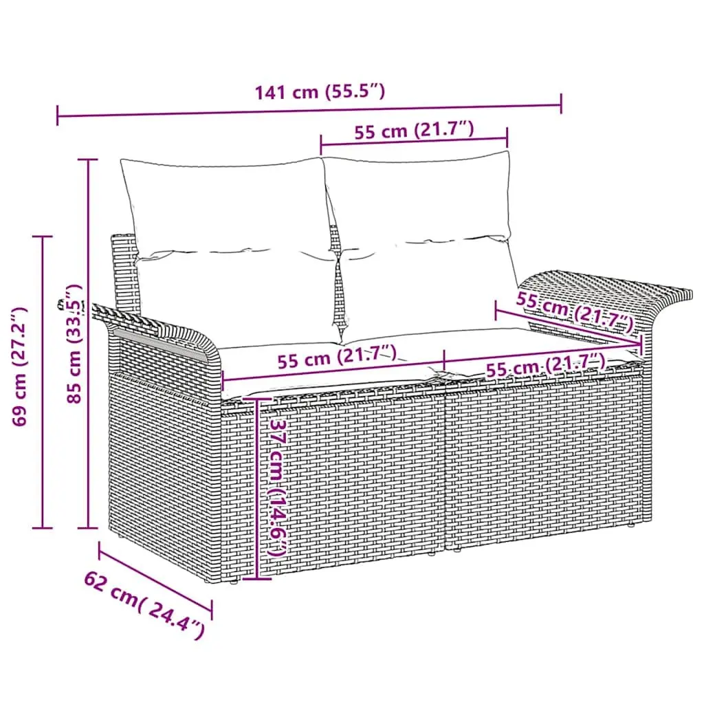 Outdoor Garden Sofa Set 7 Pieces Grey Poly Rattan Modular Seating Storage