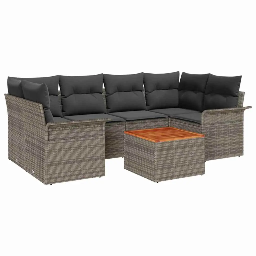 Garden Sofa Set 7 Piece Modular Corner Lounge Grey Poly Rattan