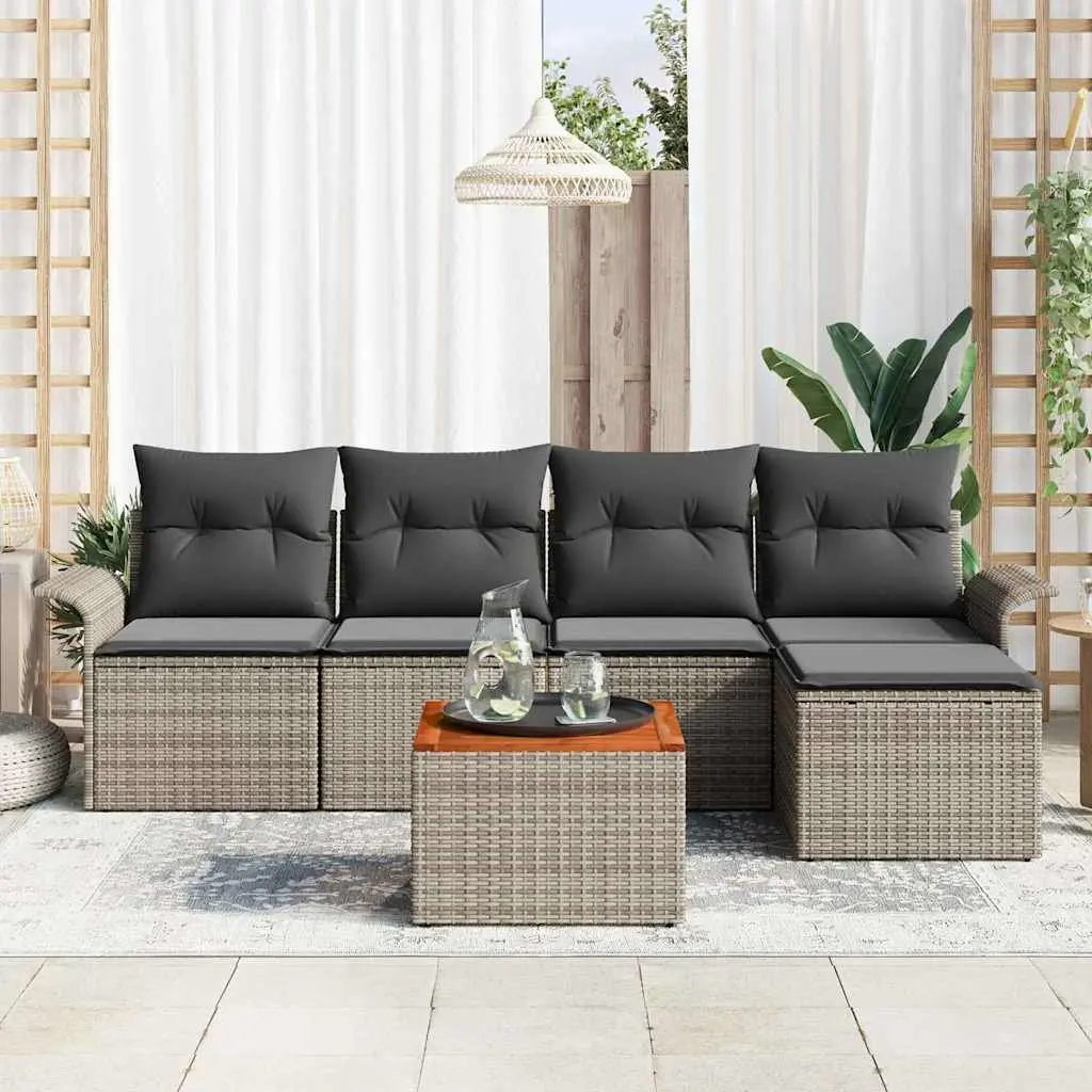 Modular Garden Sofa Set 6 Pieces Weather-Resistant Poly Rattan Grey