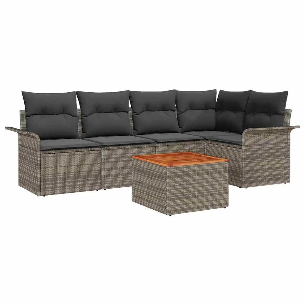 Modular Garden Sofa Set 6 Piece Grey Poly Rattan with Integrated Storage