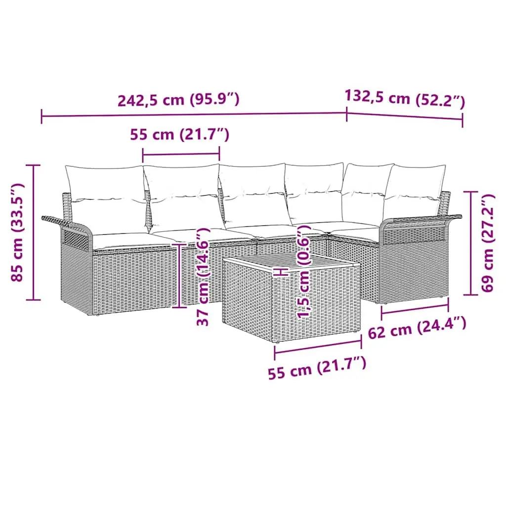 Modular Garden Sofa Set 6 Piece Grey Poly Rattan with Integrated Storage
