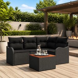 Modular Garden Sofa Set 5 Pcs Black Poly Rattan Outdoor Furniture with Storage