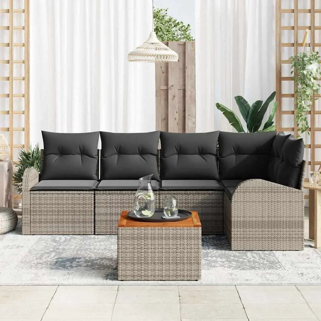 Modular Outdoor Sofa Set Grey Poly Rattan 6 Piece Weather Resistant with Storage