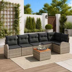 Modular Garden Sofa Set 7 Pieces Grey Outdoor Furniture Patio Seating with