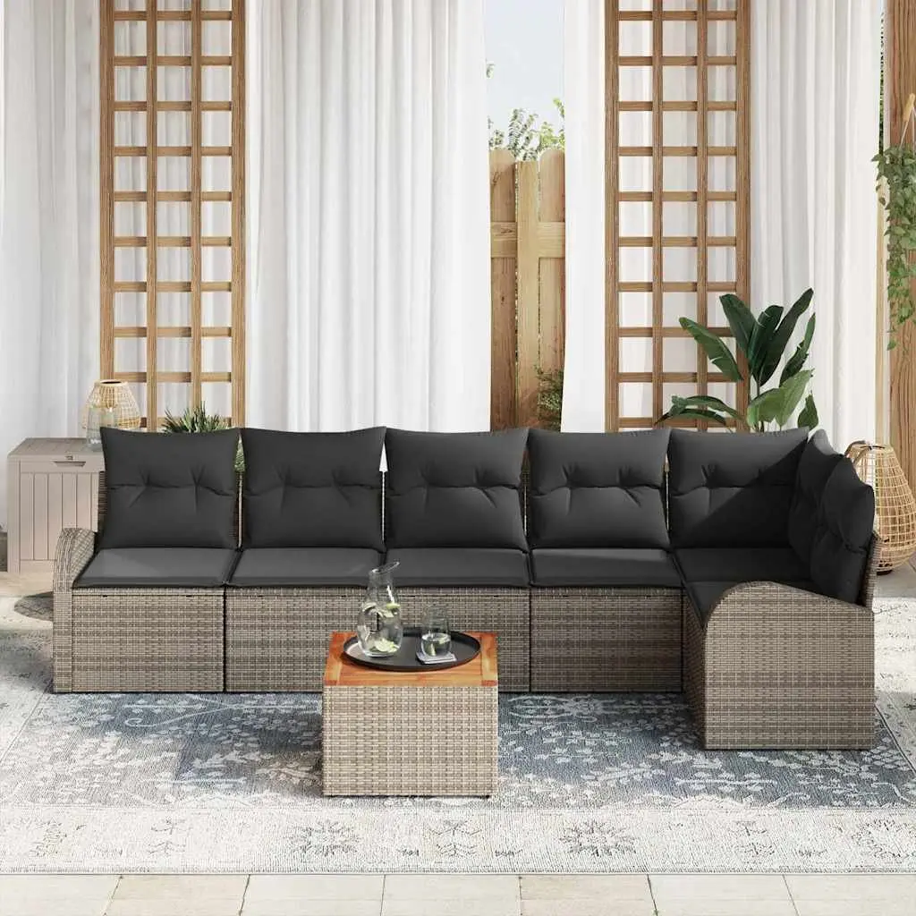 Modular Garden Sofa Set 7 Pieces Grey Weather Resistant Poly Rattan Outdoor Furniture