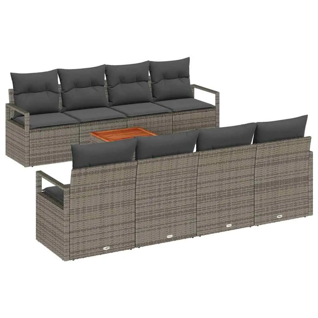 Modular Outdoor Garden Sofa Set 9 Piece Grey Poly Rattan Weather Resistant Furniture