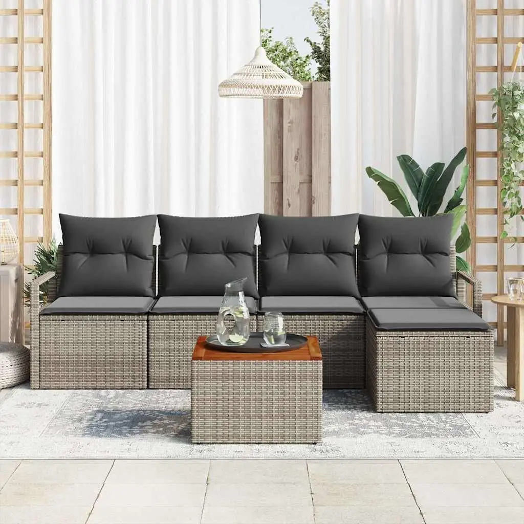 Grey Poly Rattan Modular Garden Sofa Set 6 Piece Outdoor Furniture with Storage