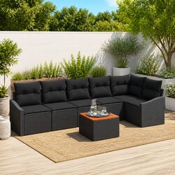 Garden Sofa Set 7pcs Black Modular Outdoor Seating Lounge with Storage Table