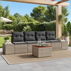 5-Piece Outdoor Sofa Set Grey Rattan Lounge