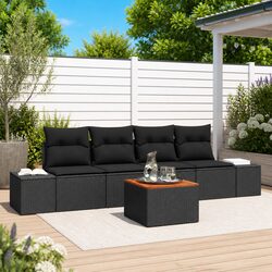 Garden Sofa Set 5 Piece Modular Outdoor Furniture Black Poly Rattan with Storage