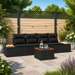 Black Poly Rattan 5-Piece Outdoor Sofa Set for Any Space