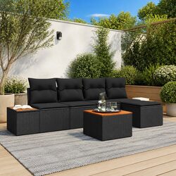 Modular Garden Sofa Set 6 Pieces Black Poly Rattan Outdoor Seating Patio