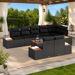 Modular Black Poly Rattan Sofa Set for Outdoor Spaces