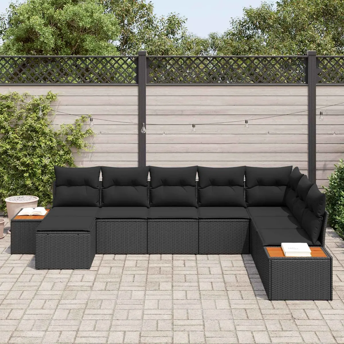 Modular Outdoor Garden Sofa Set 9 Pieces Black Poly Rattan Weather Resistant for Patios and Terraces