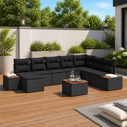 Modular Garden Sofa Set Outdoor Seating Poly Rattan with Cushions 9 Pieces Black