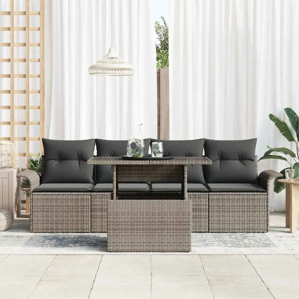 Modular Garden Sofa Set 5 Piece Outdoor Furniture Grey Synthetic Rattan with Cushions