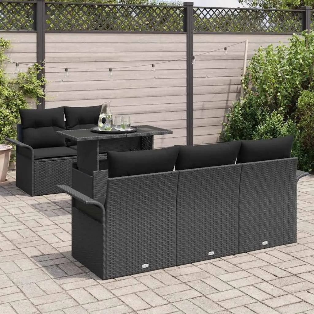 Modular Garden Sofa Set 6 Pieces Black Poly Rattan Weather Resistant Outdoor Furniture
