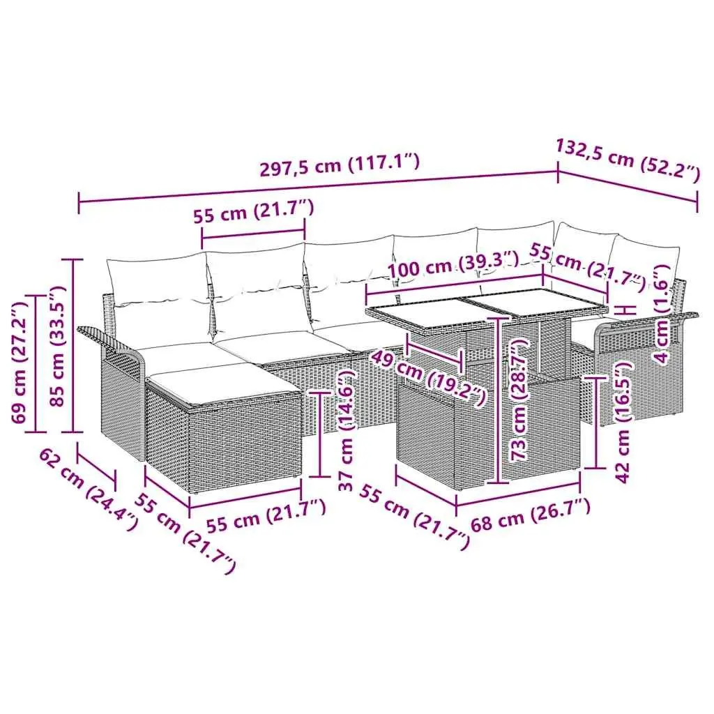 Modular Outdoor Garden Sofa Set 8 Pieces Grey Poly Rattan Flexible Seating