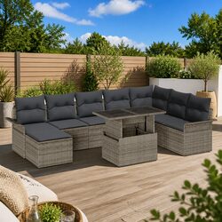 Stylish 9-Piece Outdoor Patio Furniture in Grey Rattan