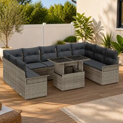 Outdoor Garden Sofa Set Modular Lounge Seating Grey Poly Rattan 10 Pieces
