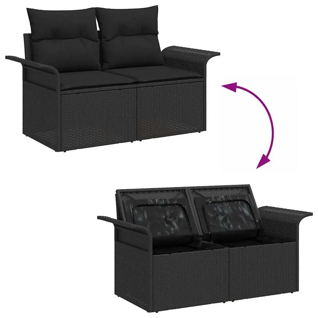 Outdoor Garden Sofa Set Modular Seating 11 Piece Black Poly Rattan with Cushions