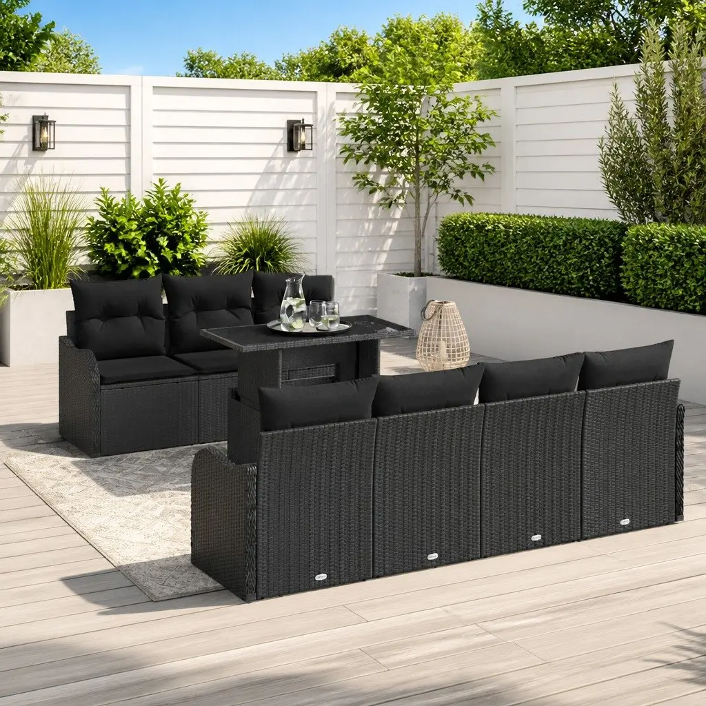 Modular Garden Sofa Set 8 Pieces Black Poly Rattan Weather Resistant Outdoor Seating