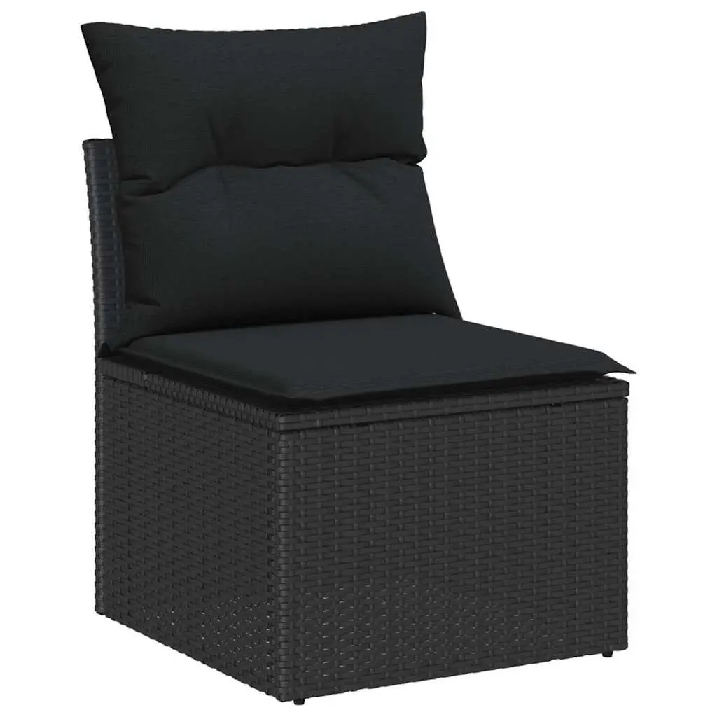 Modular Garden Sofa Set 9 Pieces Black Poly Rattan Weather Resistant Cushions