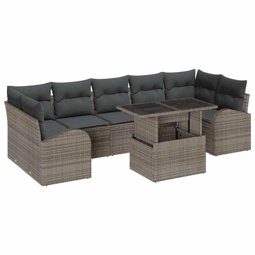 Garden Sofa Set 8 Piece Modular Outdoor Seating Grey Poly Rattan with Cushions