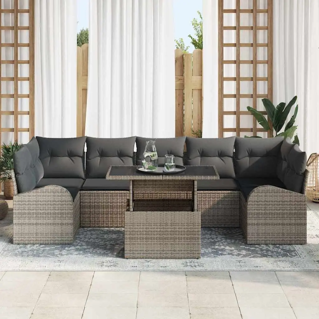 Garden Sofa Set 8 Piece Modular Outdoor Seating Grey Poly Rattan with Cushions